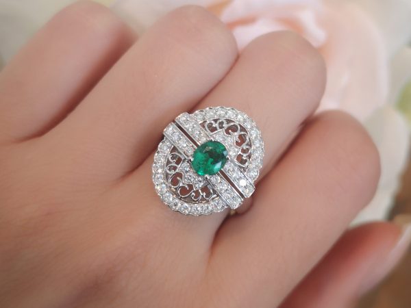 Zambian Emerald and Diamond Ring, 18ct White Gold
