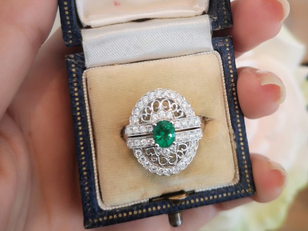 Zambian Emerald and Diamond Ring, 18ct White Gold