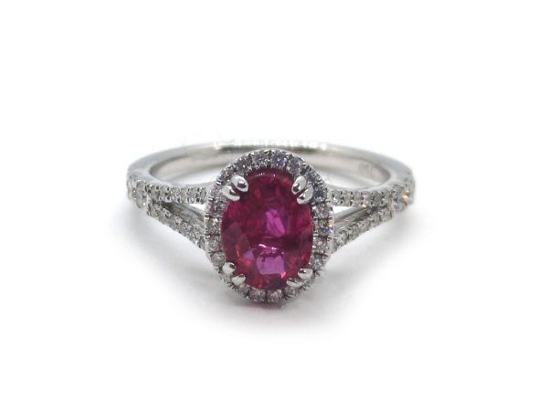 1.44ct Burma Ruby and Diamond Cluster Ring, 18ct Gold