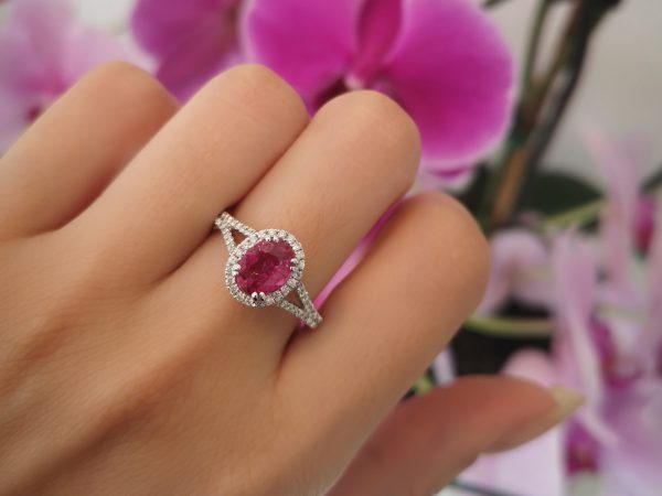 1.44ct Burma Ruby and Diamond Cluster Ring, 18ct Gold