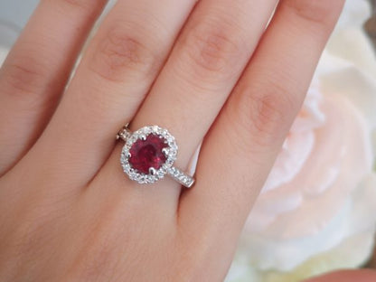 1.58ct Burma Ruby and Diamond Cluster Ring, 18ct Gold