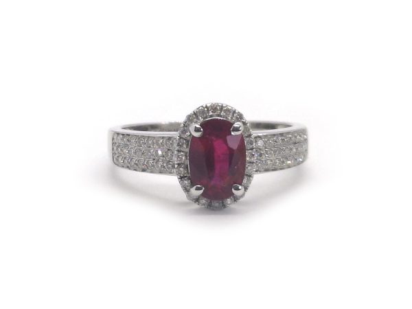 Burma Ruby and Diamond Engagement Ring, 18ct White Gold