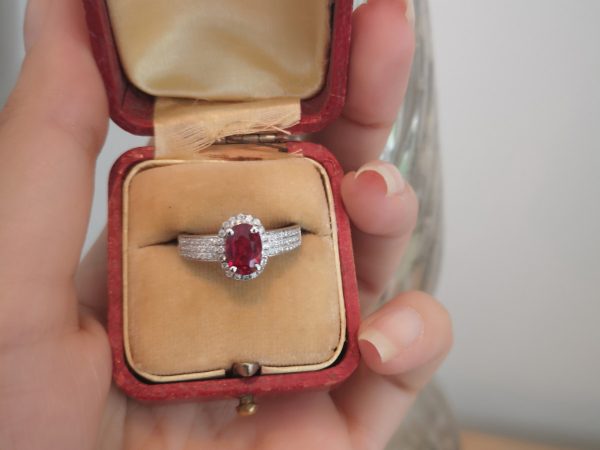 Burma Ruby and Diamond Engagement Ring, 18ct White Gold