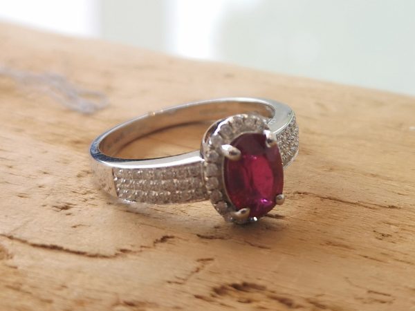 Burma Ruby and Diamond Engagement Ring, 18ct White Gold