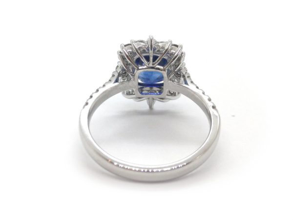 Sri Lankan Sapphire and Diamond Cluster Ring, 18ct White Gold