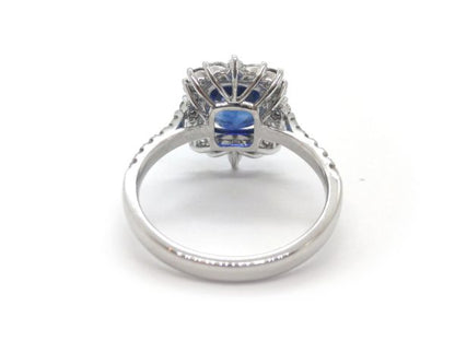 Sri Lankan Sapphire and Diamond Cluster Ring, 18ct White Gold