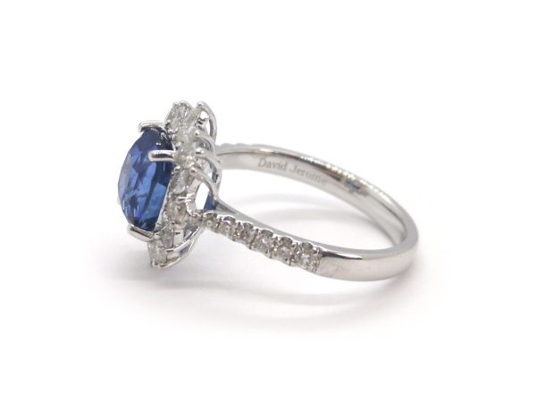 Sri Lankan Sapphire and Diamond Cluster Ring, 18ct White Gold