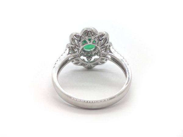 Emerald and Diamond Flower Cluster Ring, 18ct White Gold