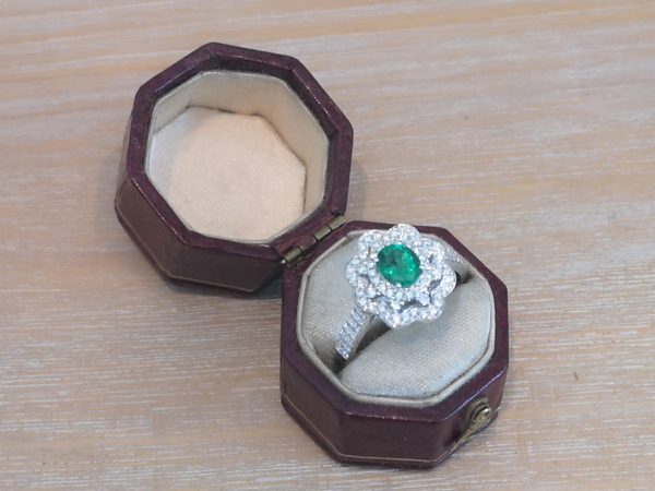 Emerald and Diamond Flower Cluster Ring, 18ct White Gold