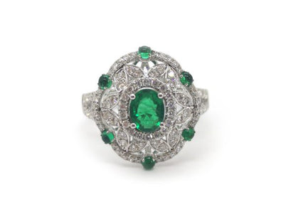 Zambian Emerald and Diamond Dress Ring, 18ct White Gold