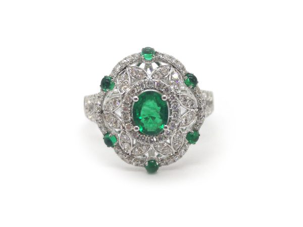 Zambian Emerald and Diamond Dress Ring, 18ct White Gold