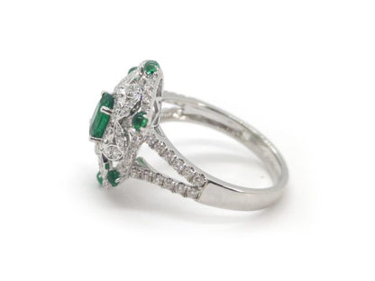 Zambian Emerald and Diamond Dress Ring, 18ct White Gold