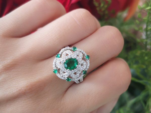 Zambian Emerald and Diamond Dress Ring, 18ct White Gold
