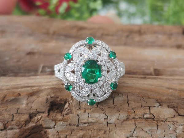 Zambian Emerald and Diamond Dress Ring, 18ct White Gold