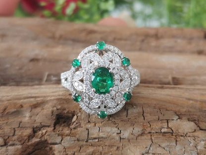 Zambian Emerald and Diamond Dress Ring, 18ct White Gold