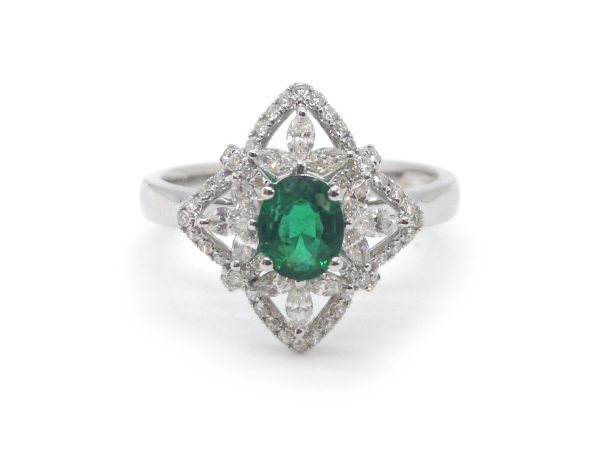 Zambian Emerald and Diamond Dress Ring, 18ct White Gold
