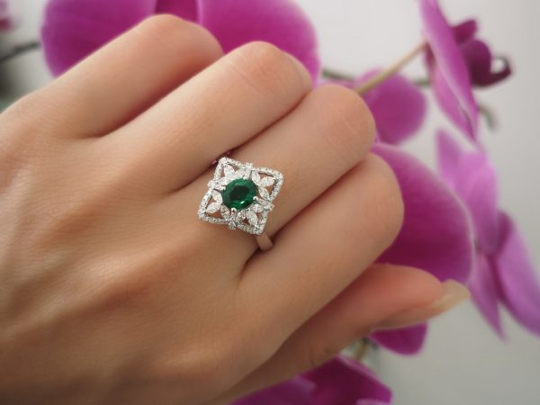 Zambian Emerald and Diamond Dress Ring, 18ct White Gold