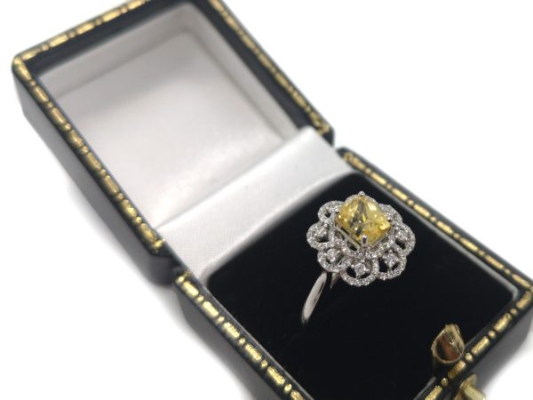 Natural 1.54 carats Yellow Sapphire and Diamond Cluster Dress Ring