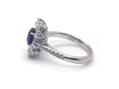 Sapphire and Diamond Flower Design Cluster Ring in Platinum
