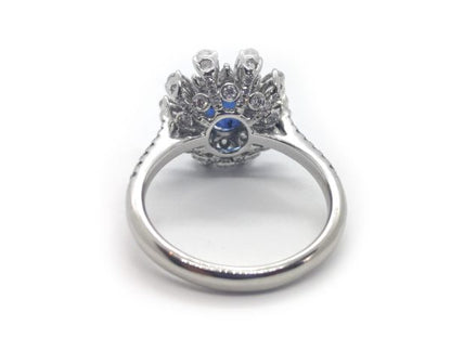 Sapphire and Diamond Flower Design Cluster Ring in Platinum