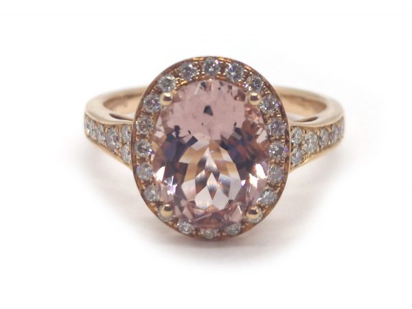 Morganite and Diamond Cluster Ring in 18ct Rose Gold
