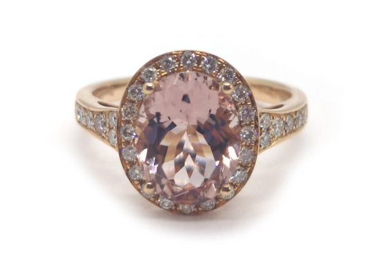 Morganite and Diamond Cluster Ring in 18ct Rose Gold