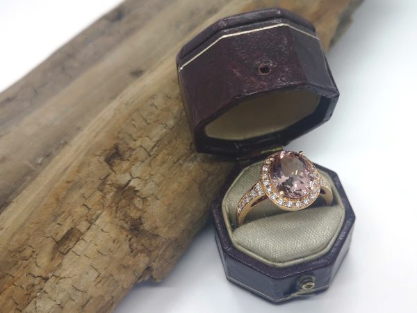 Morganite and Diamond Cluster Ring in 18ct Rose Gold