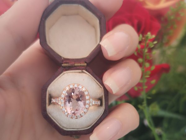 Morganite and Diamond Cluster Ring in 18ct Rose Gold
