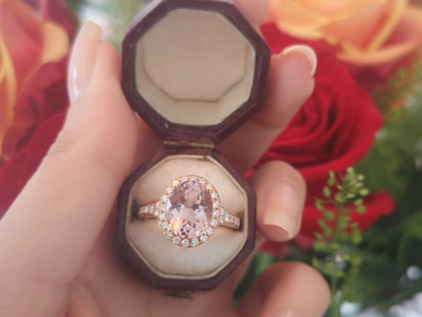 Morganite and Diamond Cluster Ring in 18ct Rose Gold