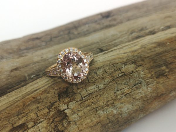 Morganite and Diamond Cluster Ring in 18ct Rose Gold