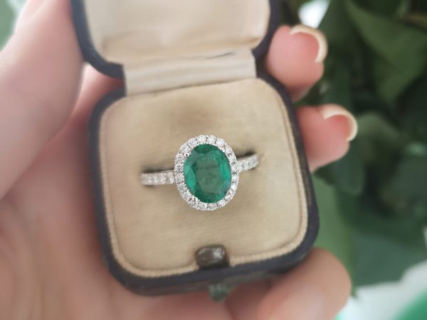 Zambian Emerald and Diamond Engagement Ring, 1.86ct