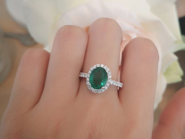 Zambian Emerald and Diamond Engagement Ring, 1.86ct