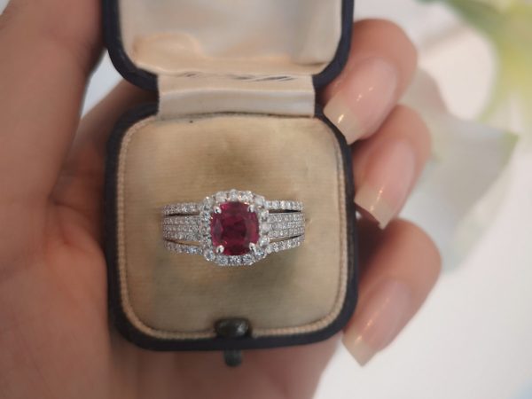 1.08ct Ruby and Diamond Cluster Ring in 18ct Gold