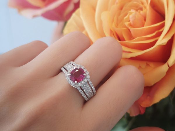 1.08ct Ruby and Diamond Cluster Ring in 18ct Gold