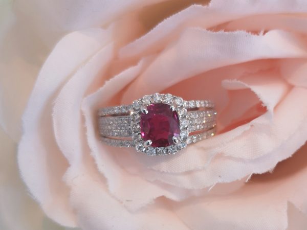 1.08ct Ruby and Diamond Cluster Ring in 18ct Gold