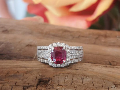 1.08ct Ruby and Diamond Cluster Ring in 18ct Gold