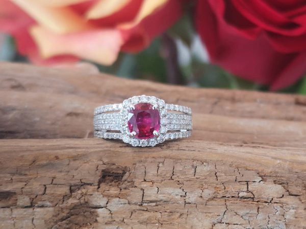 1.08ct Ruby and Diamond Cluster Ring in 18ct Gold
