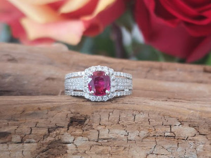 1.08ct Ruby and Diamond Cluster Ring in 18ct Gold