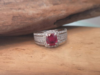 1.08ct Ruby and Diamond Cluster Ring in 18ct Gold