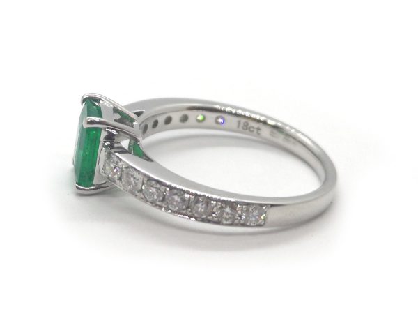 Columbian Emerald and Diamond Engagement Ring, 18ct White Gold