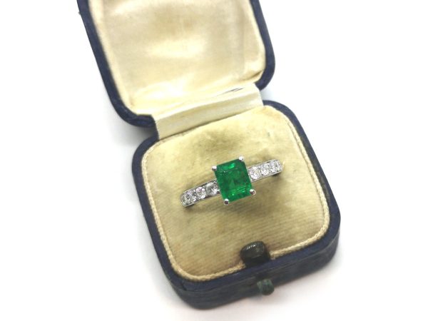 Columbian Emerald and Diamond Engagement Ring, 18ct White Gold
