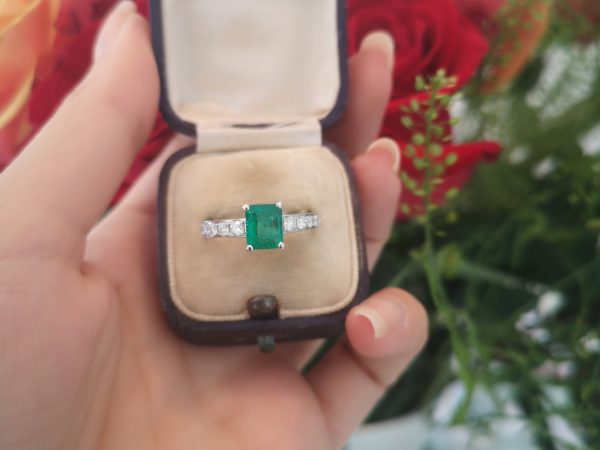 Columbian Emerald and Diamond Engagement Ring, 18ct White Gold