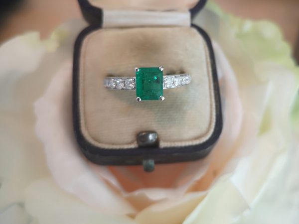 Columbian Emerald and Diamond Engagement Ring, 18ct White Gold