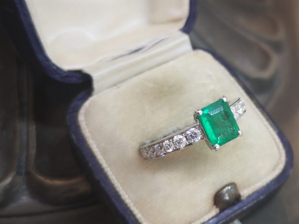 Columbian Emerald and Diamond Engagement Ring, 18ct White Gold