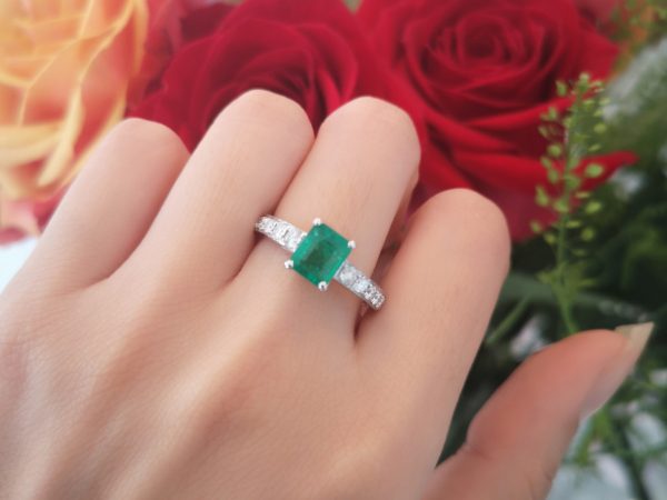 Columbian Emerald and Diamond Engagement Ring, 18ct White Gold