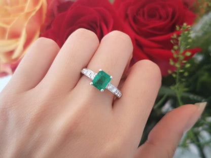 Columbian Emerald and Diamond Engagement Ring, 18ct White Gold