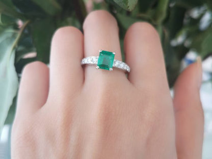 Columbian Emerald and Diamond Engagement Ring, 18ct White Gold