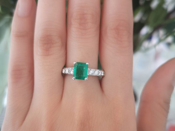 Columbian Emerald and Diamond Engagement Ring, 18ct White Gold