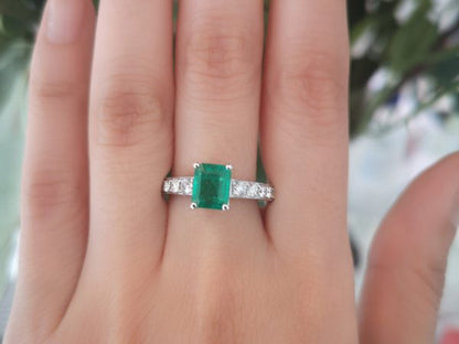 Columbian Emerald and Diamond Engagement Ring, 18ct White Gold