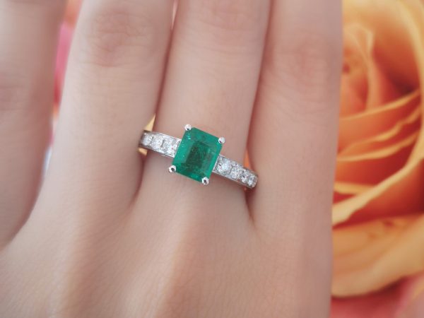 Columbian Emerald and Diamond Engagement Ring, 18ct White Gold